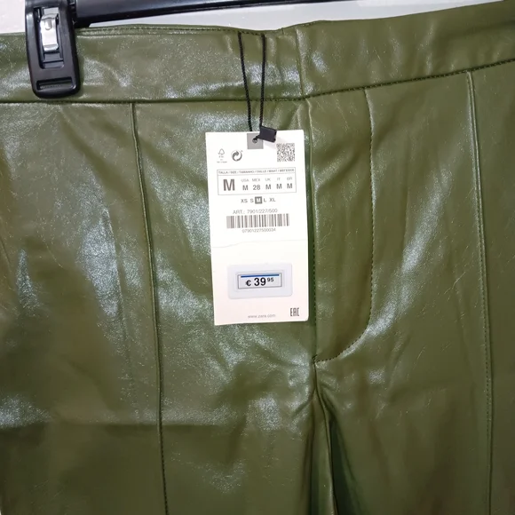 Zara Olive Green Faux Leather Pants - Picture 4 of 7
